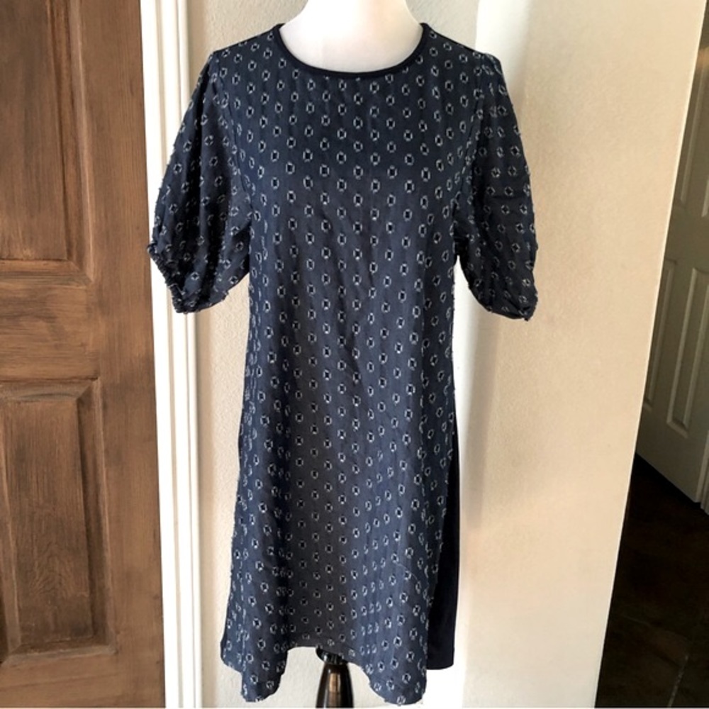 V By Violet Weekend Cotton Relaxed Comfort Dress Stretch Blue Perforated Medium